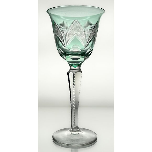 Crystal Wine Glasses | Cut to Clear | Amber, Cobalt, Aquamarine. Mid Century Bar - Picture 9 of 11